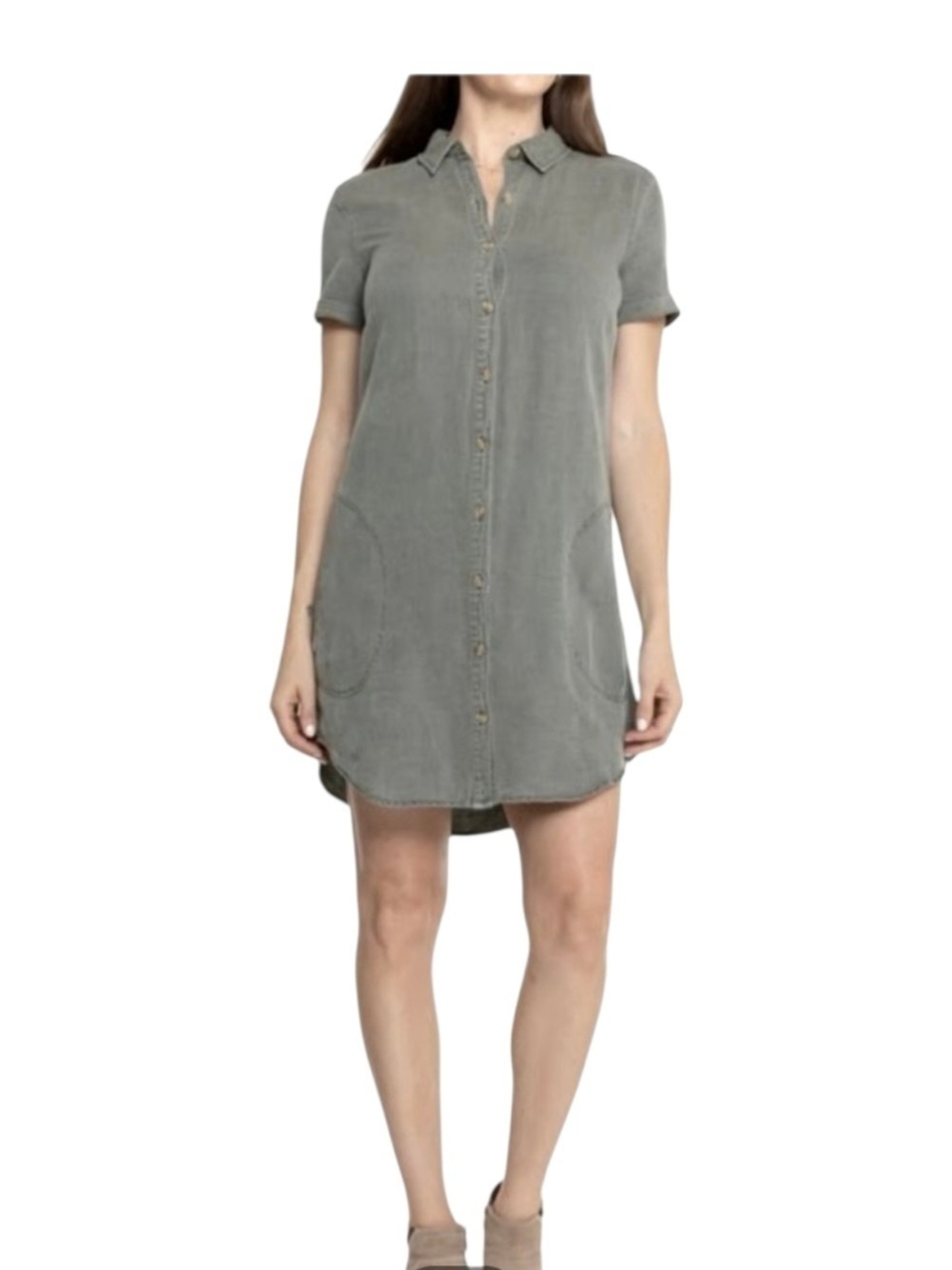 Lucky Brand utility-style shirt-dress in an olive wash, Size S, NWT, Linen Blend